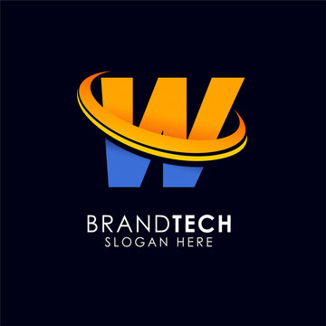 Modern W Letter Logo Design Featuring a Dynamic Curved Swoosh Element for Technology and Corporate Business Identity Branding Solutions