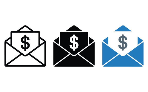 Money envelope icon for salary, cash transfer, income, payroll, payment, wages, finance, banking, and employee compensation