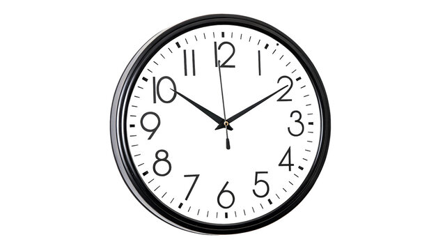 Classic round black analog wall clock showing twelve oclock isolated on transparent background