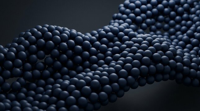 Abstract dark blue spheres forming a twisted helix on dark background
