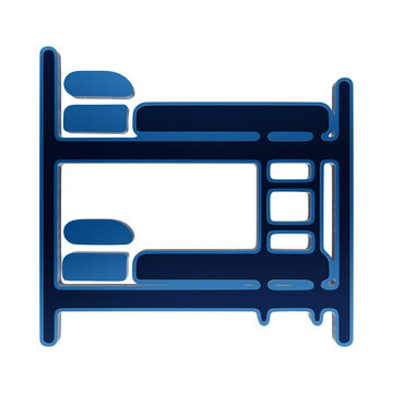 Blue 3D bunk bed icon with mattresses and pillows , for hostel or, dormitory concepts isolated on a transparent background