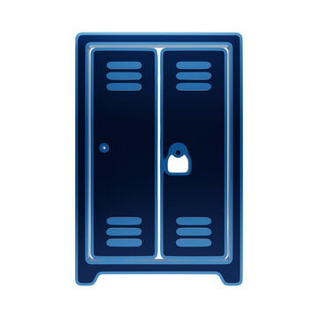 Blue 3D metal locker icon with padlock and vents , for school or, gym storage cabinet isolated on a transparent background