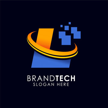 Innovative Digital Technology Logo Design for Brandtech with Pixelated Elements and a Swoosh