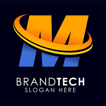 Professional Letter M Initial Logo Design Featuring a Modern Gradient Swoosh Concept for Technology or Corporate Business Branding Applications