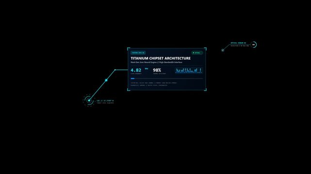 Modern 4K tech infographic callout pointer and spec card overlay with dynamic metrics and target reticle. Seamless 60fps loop for product reviews and ads.