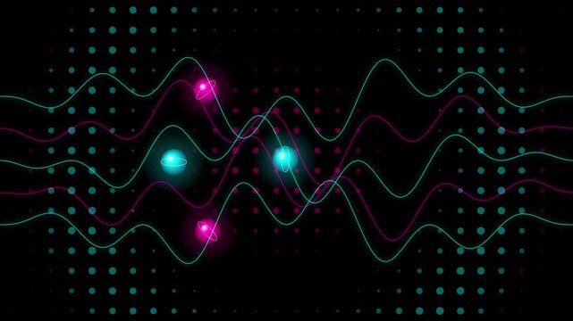 Abstract neon halftone holographic wave matrix graphic element with transparent background