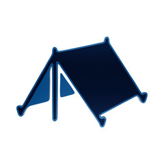 Blue 3D camping tent icon for outdoor adventure and tourism recreation activity symbol isolated on a transparent background © Arthur