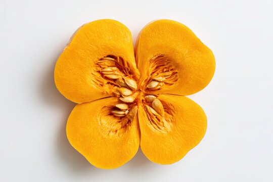 Orange Butternut Squash Segments Clover Shape White Background Top View