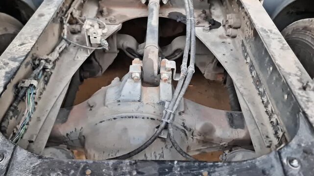 Heavy Duty Commercial Truck Undercarriage: Rear Axle Differential, Suspension, and Air Brake System