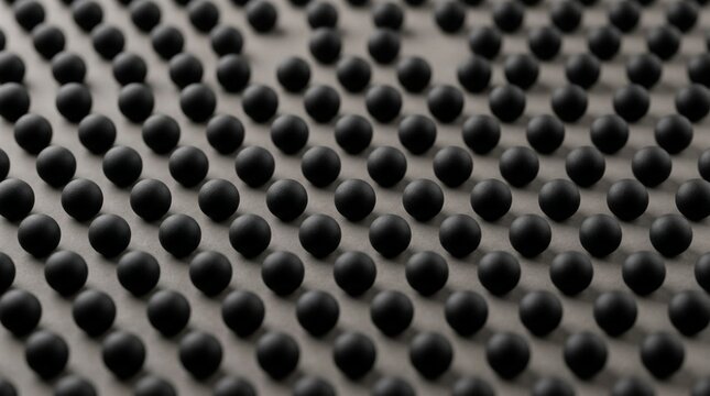 Abstract Grid of Black Spheres, Dark Round Objects in Rows, Monochrome Pattern
