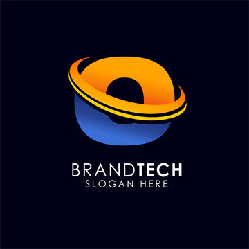 Letter O modern technology logo design with orbit swoosh ring for corporate business branding