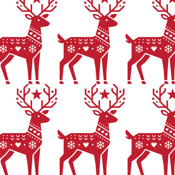 Seamless Scandinavian Christmas pattern, minimal Nordic folk art vector design