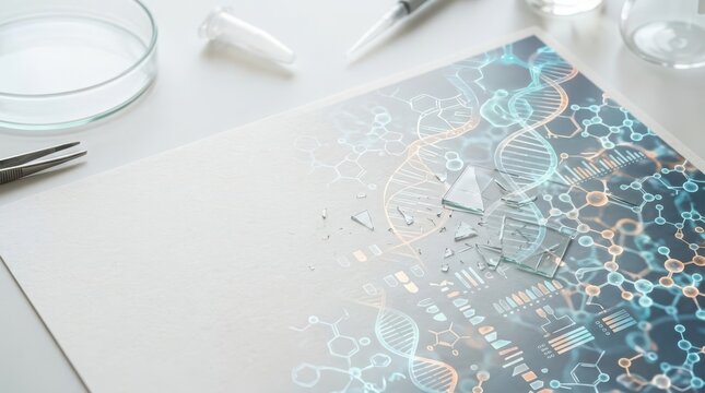 Genetic Analysis and Scientific Research Visualization on a Surface with Medical Laboratory Equipment