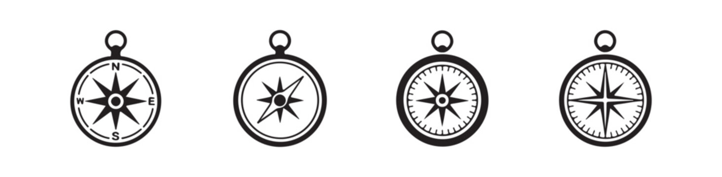 Collection of antique compasses with hanging loop on transparent background for vintage exploration and travel.
