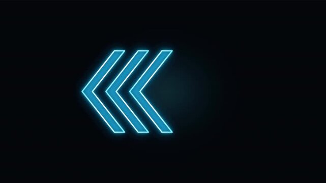 Neon Rewind Chevron Animation with Glowing Blue Arrows for Digital Media Controls and Motion Graphics