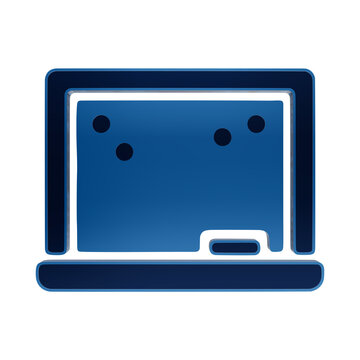 Blue glossy classroom chalkboard or blackboard icon with eraser on a dark background, for education glowing isolated on a transparent background