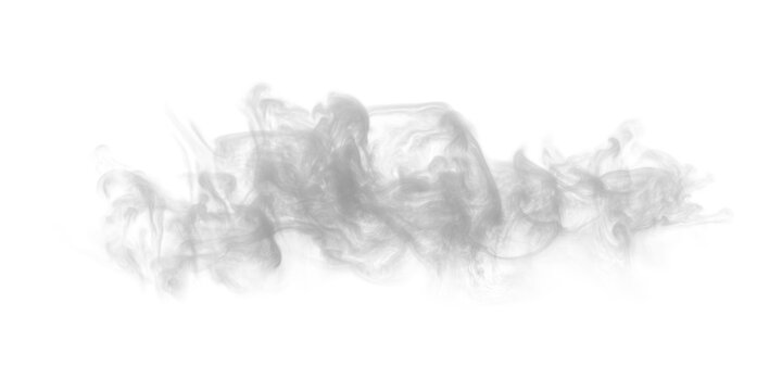 Realistic white smoke overlay on transparent background. Wispy steam or fog vapor isolated element. Graphic design asset