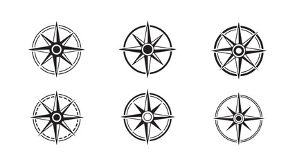 Assorted compass rose and wind rose graphics with intricate designs, suitable for adventure and exploration themes. © Joynab