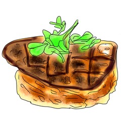 Hand drawn pan seared foie gras on toast french gourmet illustration clipart © Abby World Studio