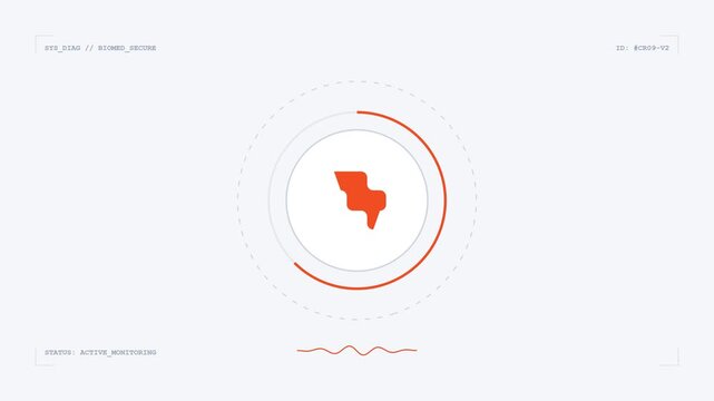 Orange fingerprint icon within concentric red monitoring circles