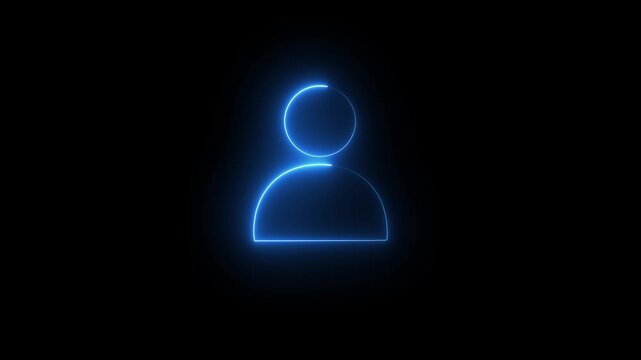 Glowing blue neon user profile avatar icon on black background