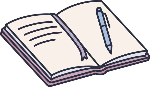 Open notebook with pen, writing and journaling concept