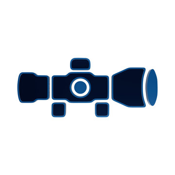 Blue glossy rifle scope or telescopic sight icon symbol for firearms hunting and optics isolated on a transparent background