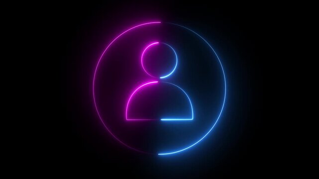 Glowing pink and blue neon user profile avatar icon on black background