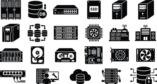 Set of server and data center infrastructure icons