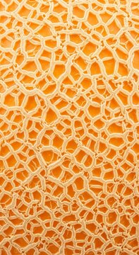 Macro Cantaloupe Texture with intricate beige netting on orange rind ideal for food packaging design and healthy lifestyle backgrounds Vertical. Portrait Orientation.
