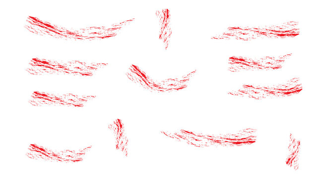 Set of red chalk strokes isolated on transparent background