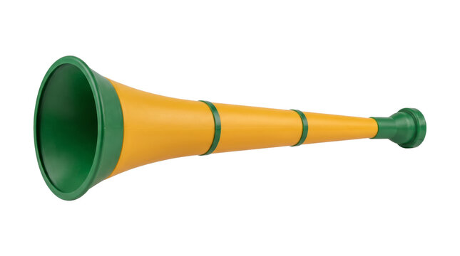Yellow and green plastic vuvuzela sports horn