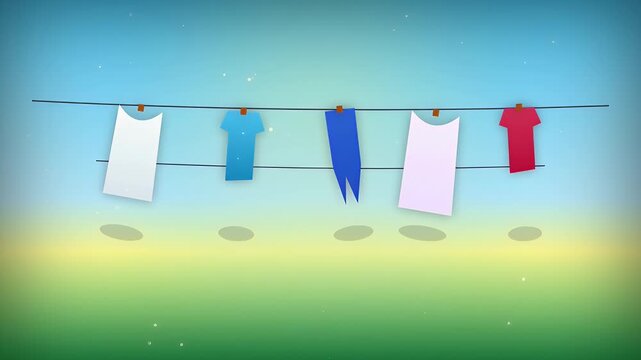 Clean clothes hanging on a clothesline outdoors to dry in the breeze
