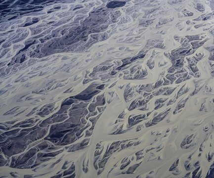 Broadly fanned glacier river Tungna&aacute;, aerial photo, Su&eth;urland, Iceland