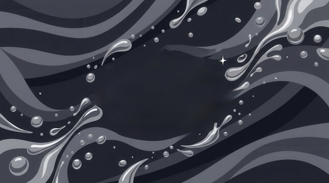 Abstract swirling monochrome background with fluid shapes, bubbles and streaks in shades of gray, creating an illusion of movement, depth, and dynamic energy