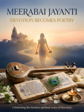 Meerabai jayanti spiritual devotion with sitar and book