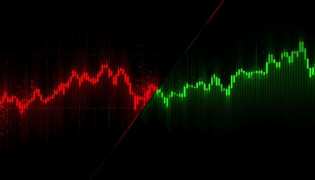 Stock market split-screen chart illustrating financial growth and