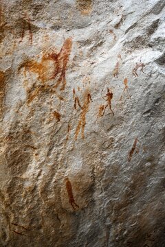 Prehistoric hunter with bow, ancient rock carving of the San, indigenous people of South Africa, Seville Rock Art Trail, Cedar Mountains, Clanwilliam, Western Cape, Republic of South Africa