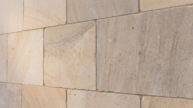 Beige sandstone block wall texture with natural stone pattern