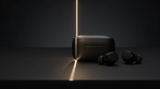 Wireless Headphones and Charging Case on Dark Display for Black Friday Electronics Sale