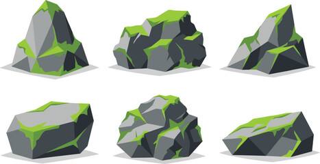 Low Poly Mossy Rock and Boulder Vector Set for Isometric Game Environment Landscape Designs © PUTUL