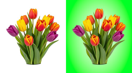 Colorful tulip bouquet arrangement on green background © SP Creative Lens
