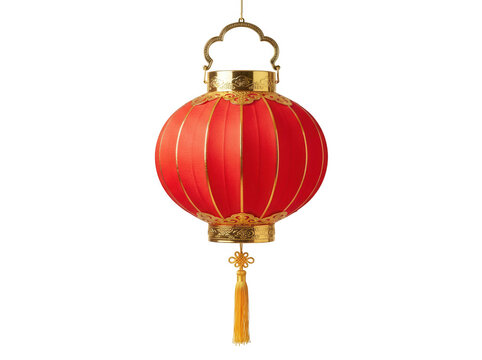 Traditional red chinese lantern with gold details isolated on transparent background
