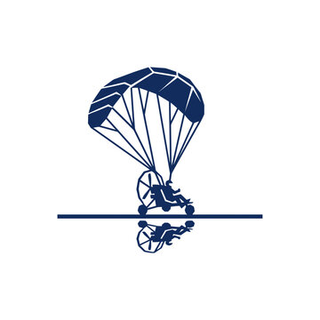 Paramotor flying machine with parachute, isolated