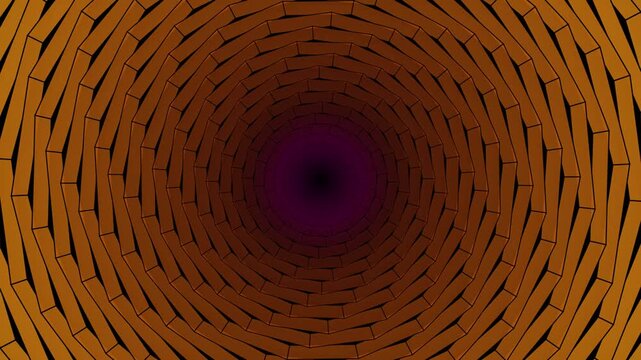 Orange brick tunnel spinning in circular motion with deep center hole abstract visual.
