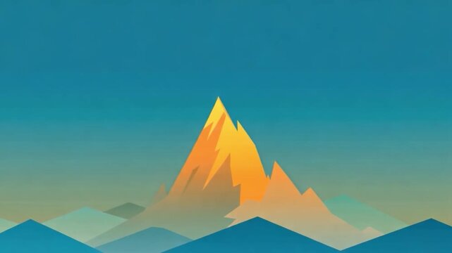 Minimal Mountain Landscape Illustration with Golden Peak and Layered Blue Hills