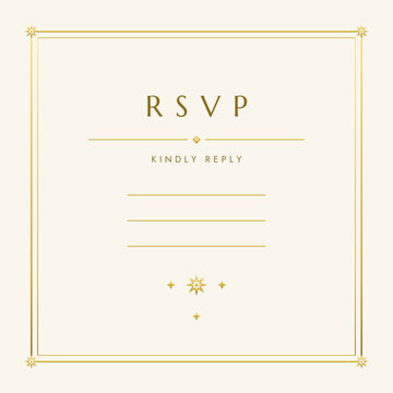 Gold RSVP card design with ornamental border, Muslim wedding stationery vector
