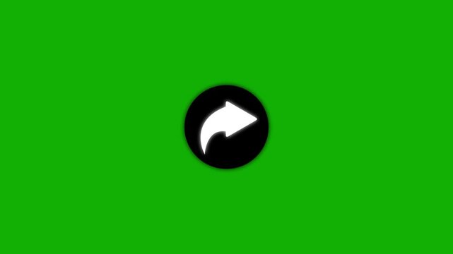 Animated share button with arrow symbol on green screen background, social media interface