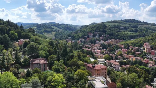 Bologna Italy Hills and Houses San Michele in Bosco Aerial Drone 4K