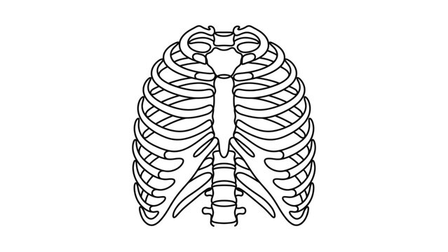 A detailed black and white line art illustration of the human rib cage and sternum.